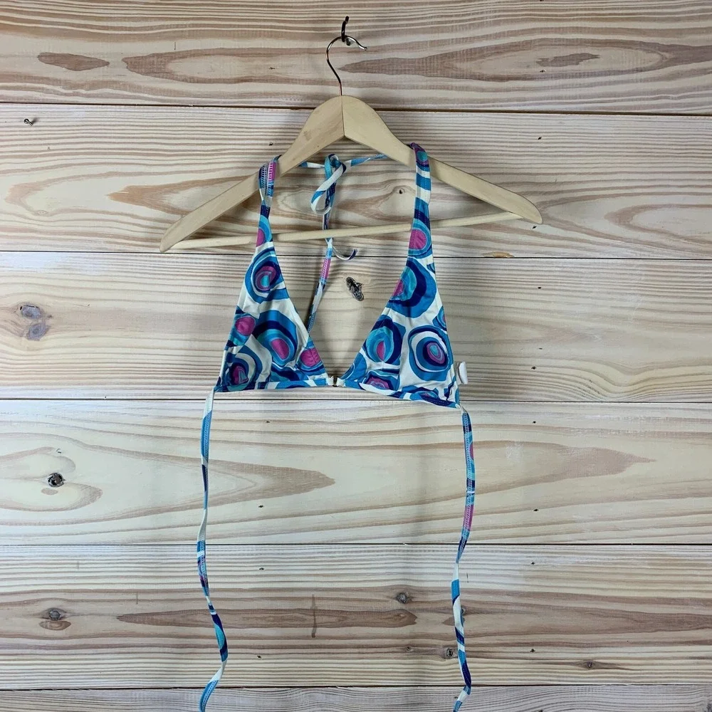 Vtg L*Space Swim Bikini Top Large Retro Swirls USA Made Hippie‎ Y2K